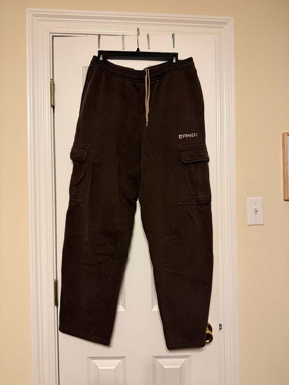 AND1 Vintage Brown Cargo Sweatpants Mens Size Large Baggy Y2K Streetwear